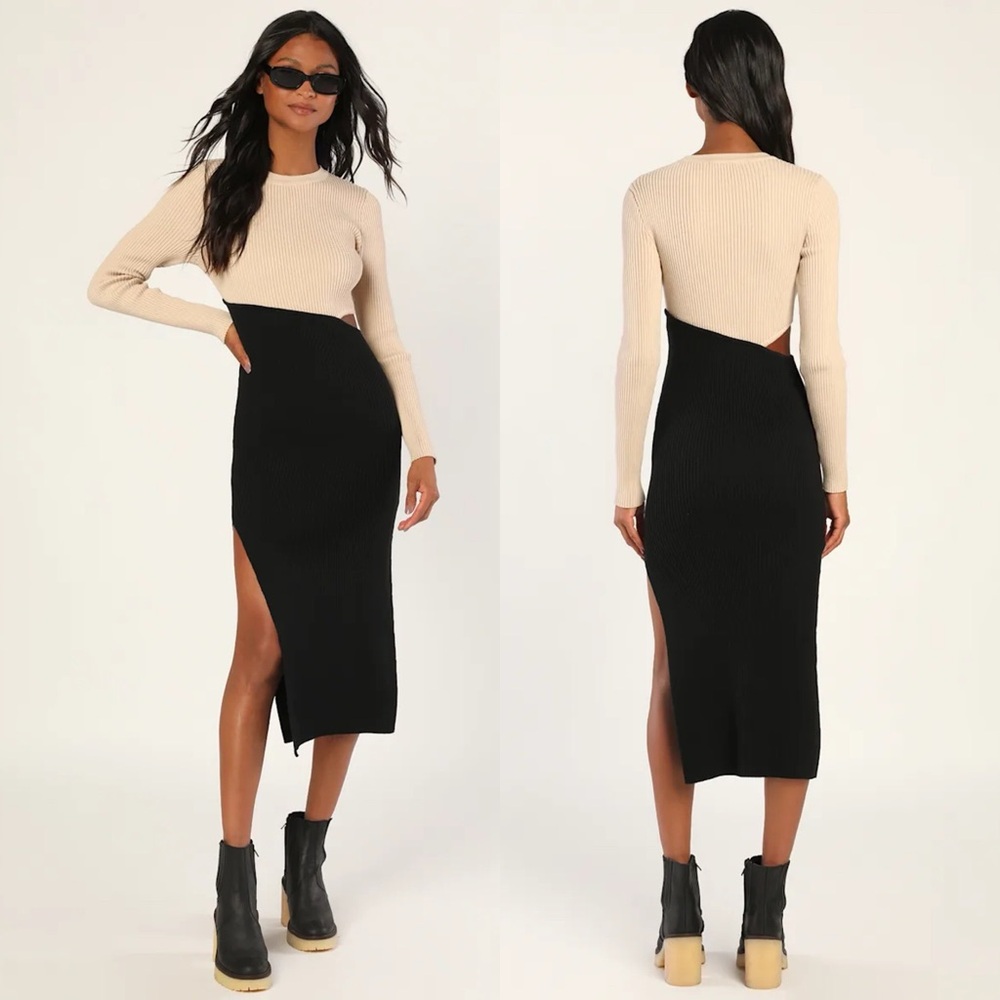 Lulus Cutout Color Block Midi Sweater Dress - Picture 8 of 11